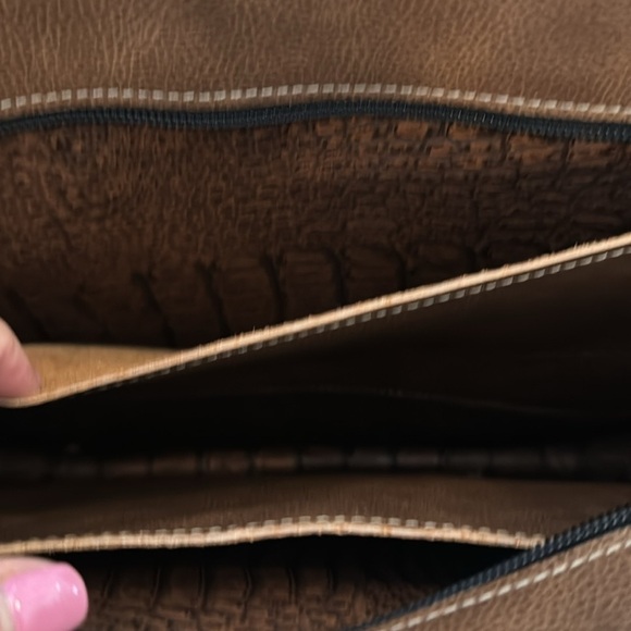 Paisley Tooled Green & Brown Fringe Detail Leather Tote Bag - Picture 6 of 15